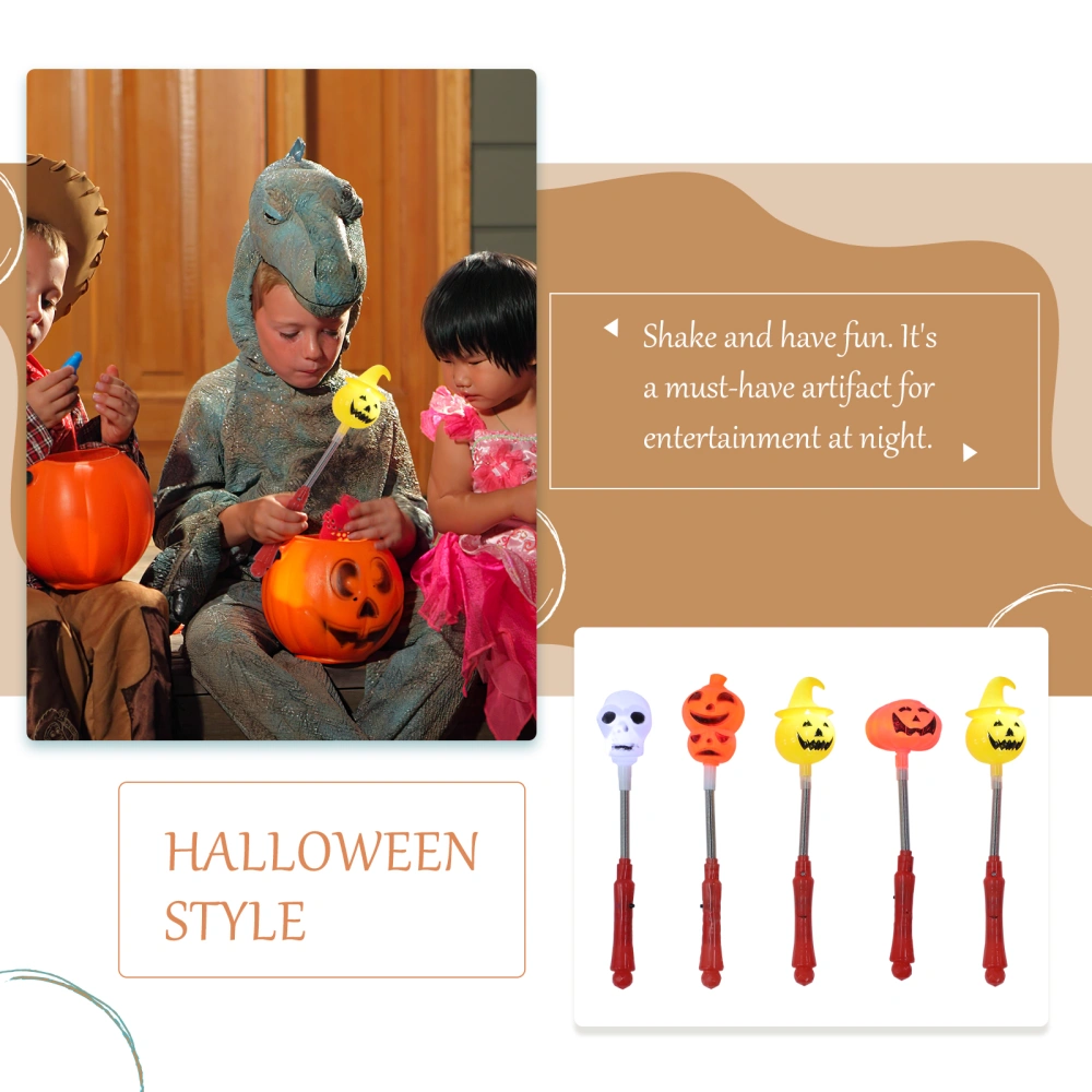 5Pcs Halloween Hand Shaking Wand Sticks Pumpkin Skull Flashing Light Wand Toys