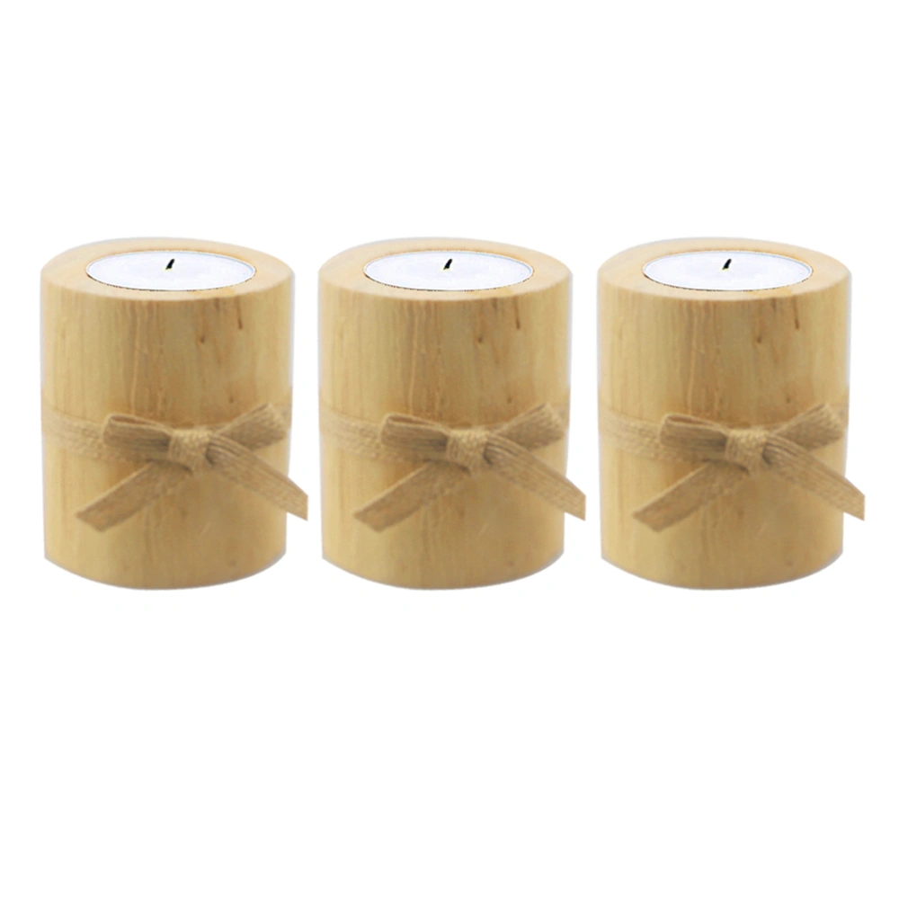 3Pcs Pine Wood Tealight Holders Creative Candlestick Mini Succulent Pots Tea Candle Decoration L