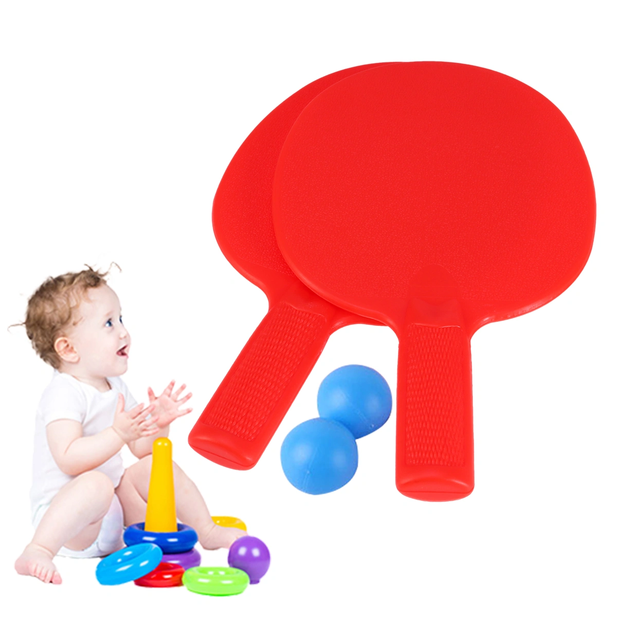 1 Pair Table Tennis Bats Plastic Racket Children Practice Training Plastic Pats for Kids (Red)