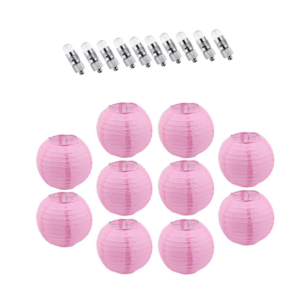 20 Pcs 20cm Paper Lantern Round Foldable Hanging Lantern Wedding Scene Decoration Hanging Lamp with LED Light (Pink)