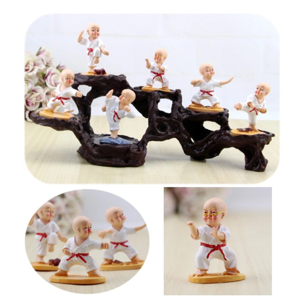 6 Pcs White Clothes Kung Fu Monk Car Ornaments Doll Car Decoration Adornment