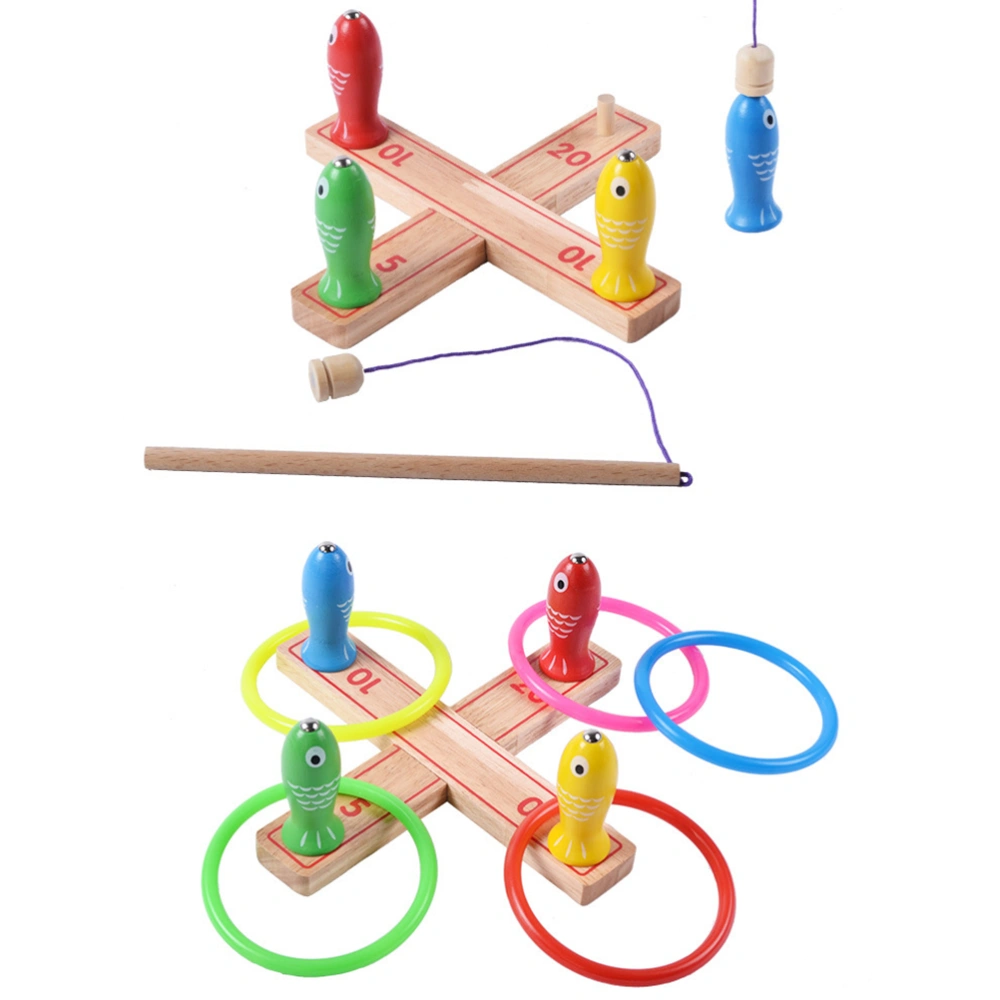 Fishing Ring Toss Game Set Creative Wooden Kids Game Toy Colorful Parent-child Interactive Toys