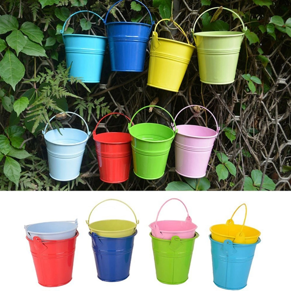 6 Pcs Iron Hanging Flower Pots Balcony Garden Pots Wall Planters Mini Metal Buckets Flower Holders - 7.7x7.5x5.6cm (Mixed Color)