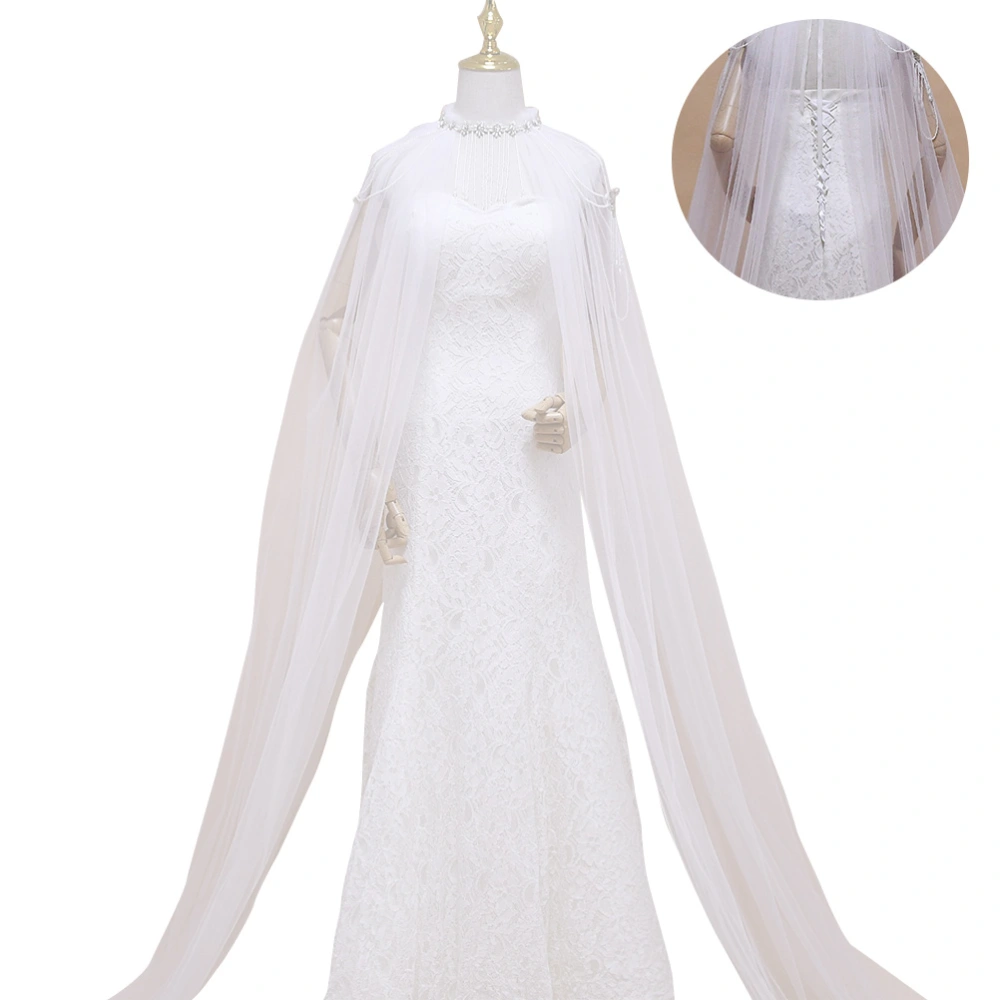 White Bridal Shawl Fashion Mesh Cape Pearl Tassel Robe Wedding Party Tippet Long Cloak Wedding Dress Accessories