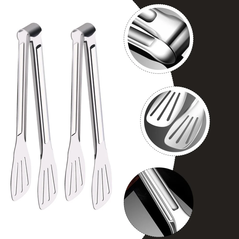 4Pcs Stainless Steel Food Tongs Multi-function Barbecue Tongs Bread Clamps (Silver)