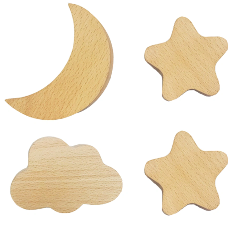 4PCS Solid Wood Hook Star Moon Cloud Wall Hook Decorative Wall Coat Hat Hook