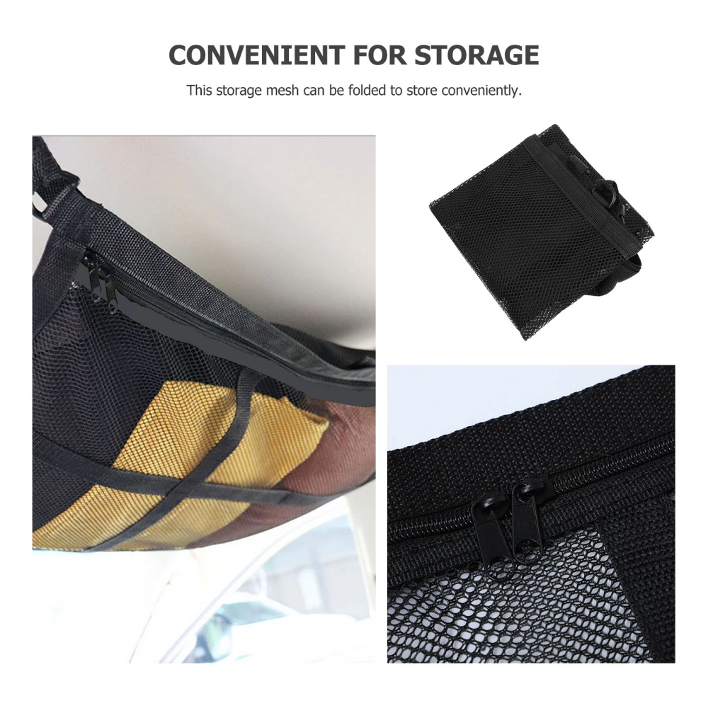 1Pc Car Ceiling Storage Net Pocket Folding Car Zipper Storage Mesh (Black)