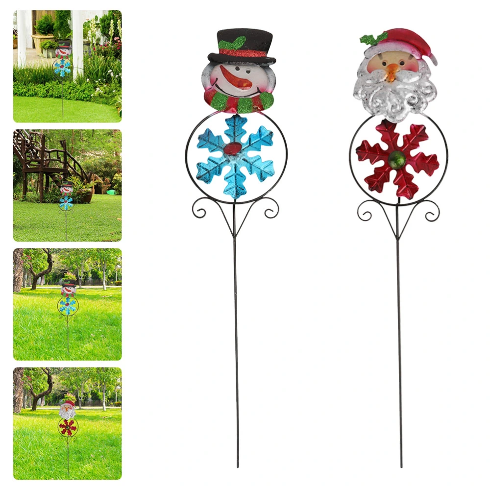 2Pcs Xmas Garden Windmills Christmas Themed Pinwheels Holiday Garden Stakes