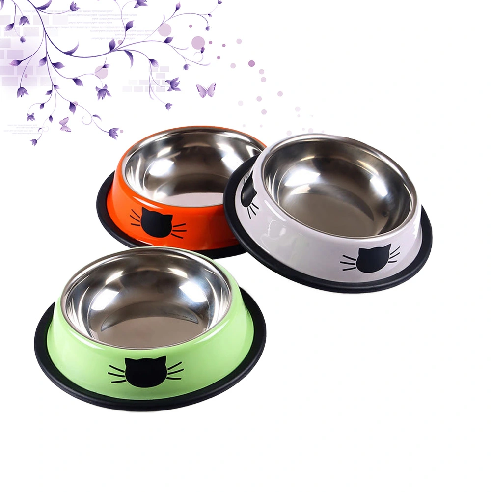 3pcs Pet Food Bowls Stainless Steel Functional Feeding Dishs Tableware For Dog Cat ( Orange + Greyish White + Green)