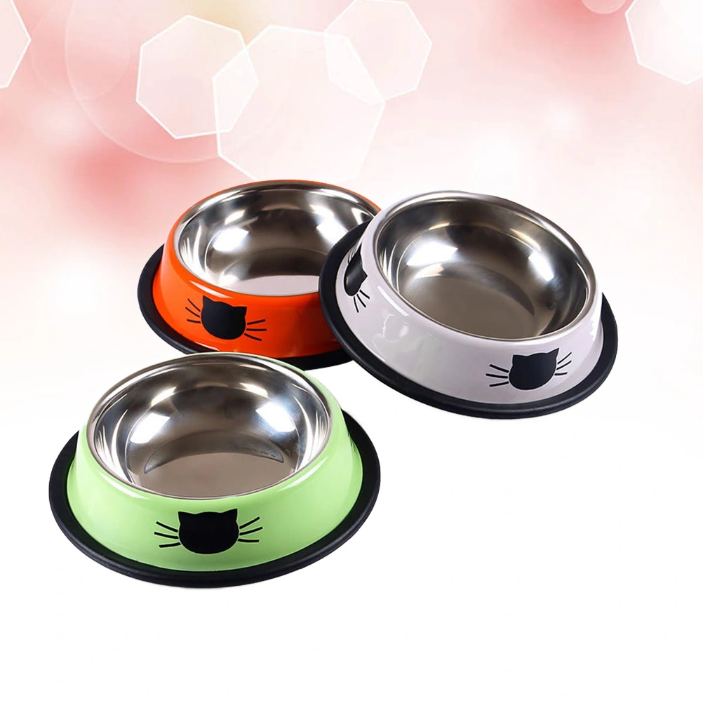 3pcs Pet Food Bowls Stainless Steel Functional Feeding Dishs Tableware For Dog Cat ( Orange + Greyish White + Green)