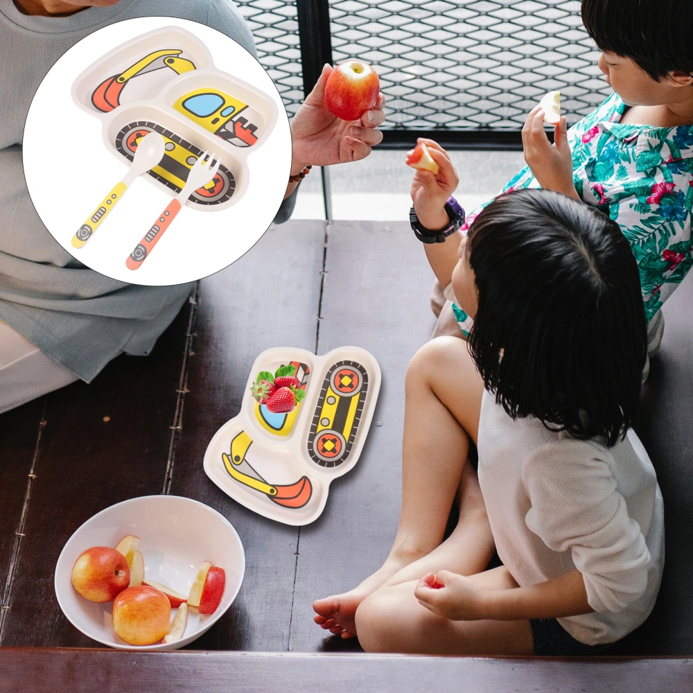 1 Set Children Partitioned Dinner Plate Cartoon Excavator Baby Tableware Set