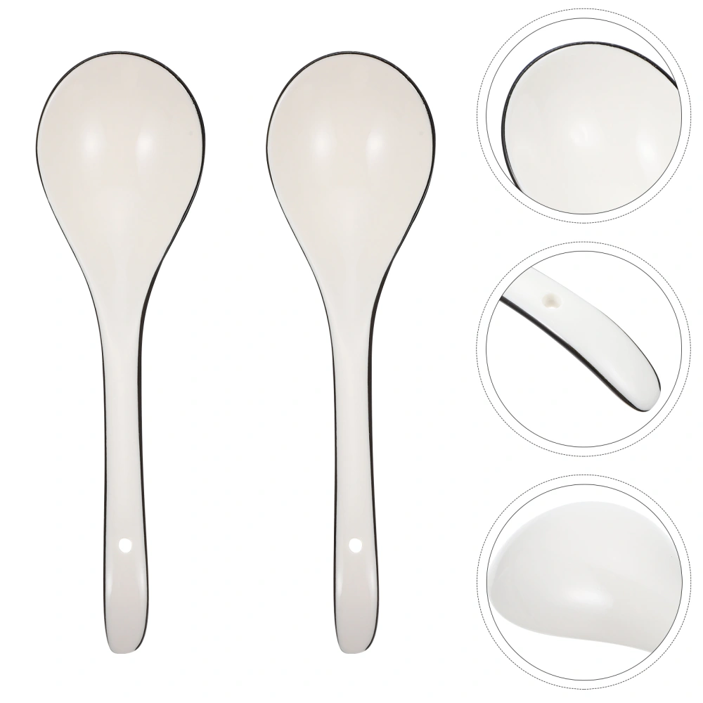 2 Pcs Ceramic Soup Spoon Long Handle Soup Spoon Porridge Spoon Kitchen Spoon