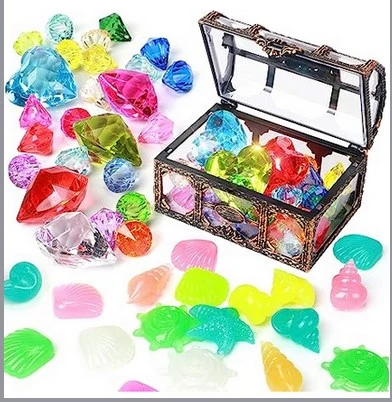 1 Set Diving Gems Pool Party Favors Plastic Diamonds Glowing Colorful Diamonds with Treasure Chest