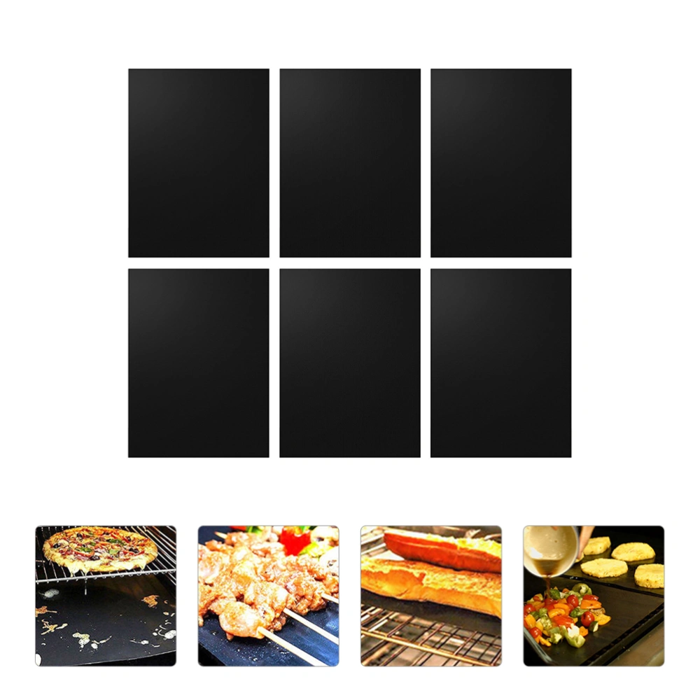 6pcs BBQ Oven Grill Mat Non-Stick Grill Cushion Heat Resistant Grill Sheet Black