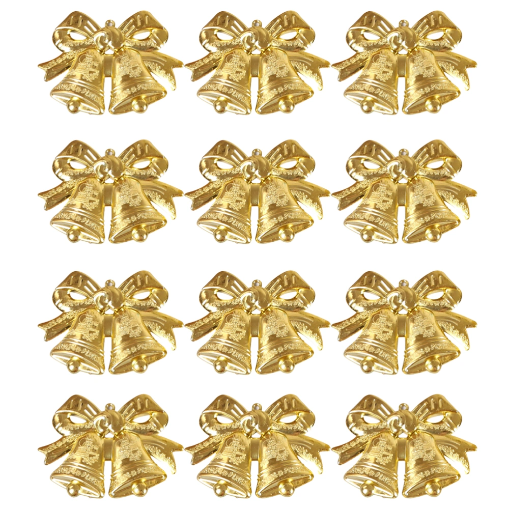 20pcs Christmas Plastic Golden Bowknot Bells Wreath Decoration Xmas Tree Accessories Ornaments