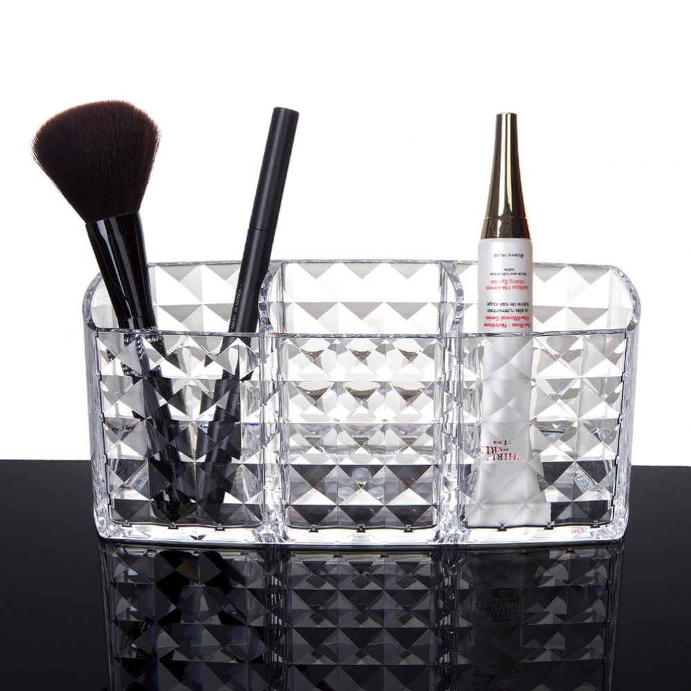 Acrylic Transparent Diamond Pattern Makeup Brush Holder Cosmetic Storage Box Desktop Organizer Display Stand