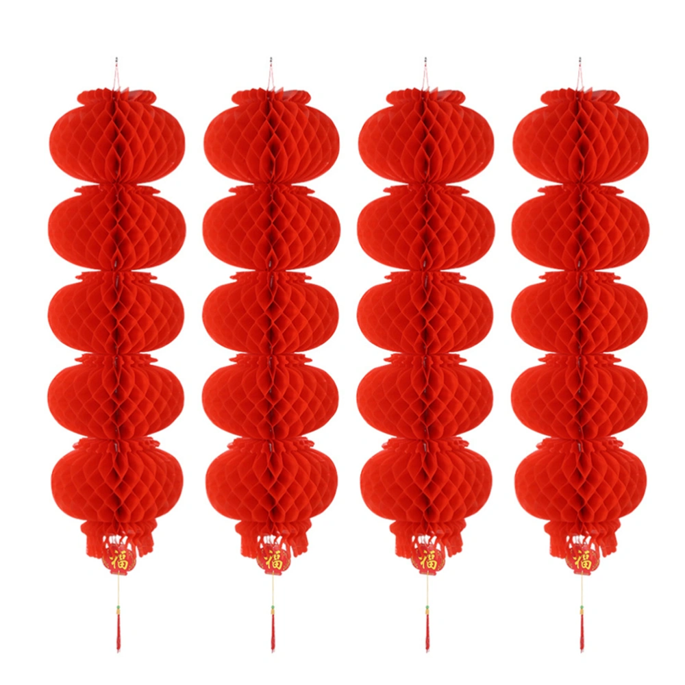 8pcs Chic Chinese Lanterns Festive Honeycomb Hanging Lantern Decor Hanging Ornament Lantern for New Year Spring Festival (A String of Five)