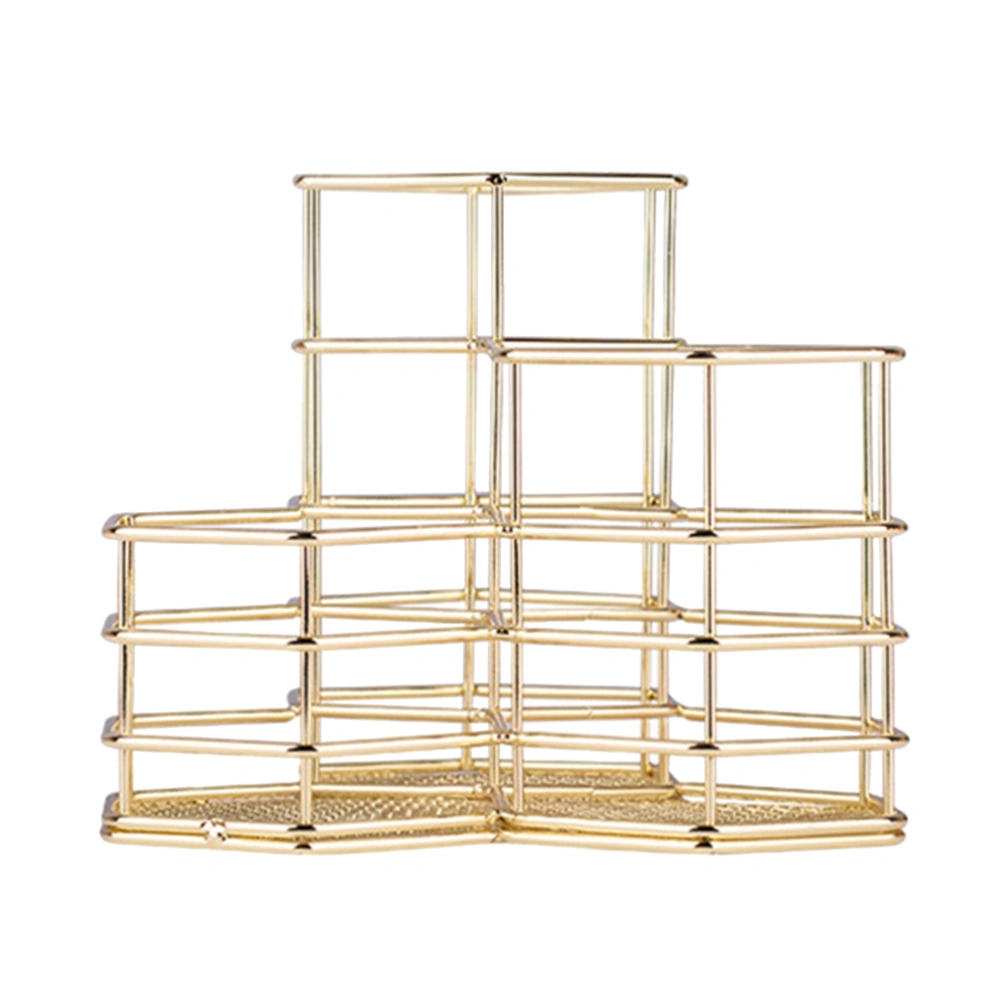 Hexagon Iron Pen Holder Desk Stationery Organizer Makeup Brush Cosmetic Tools Holder Pencil Cup (Gold)