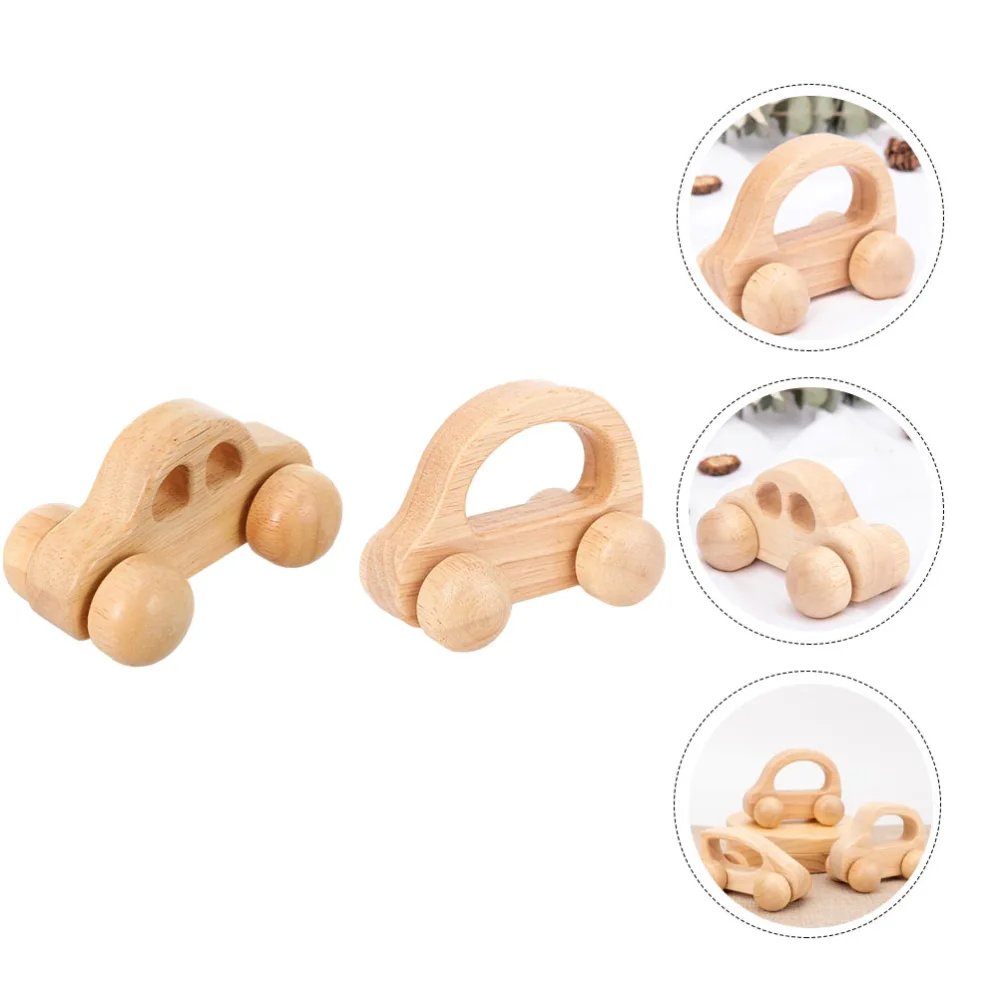 2pcs Wooden Car Toys Smooth Hand Grip Push Car Toy Newborn Baby Shower Gift