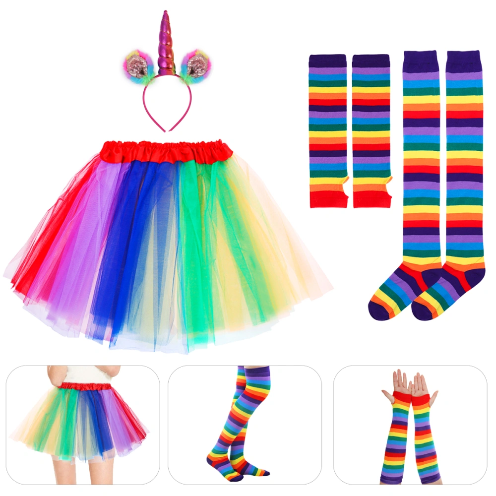 BESTOYARD Rainbow Tutu Suit Party Dance Dress Ruffle Tiered Tutus Photography Layered Tutu Ruffle Skirt Dress For Adult (Iridescence)