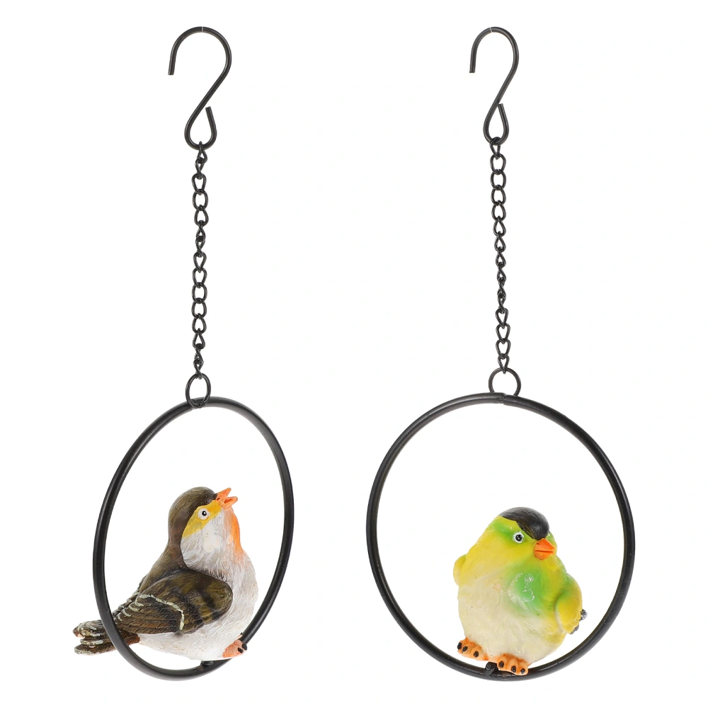 2 Sets Resin Bird Pendants Iron Hoops Bird Decors Home Garden Hanging Decors