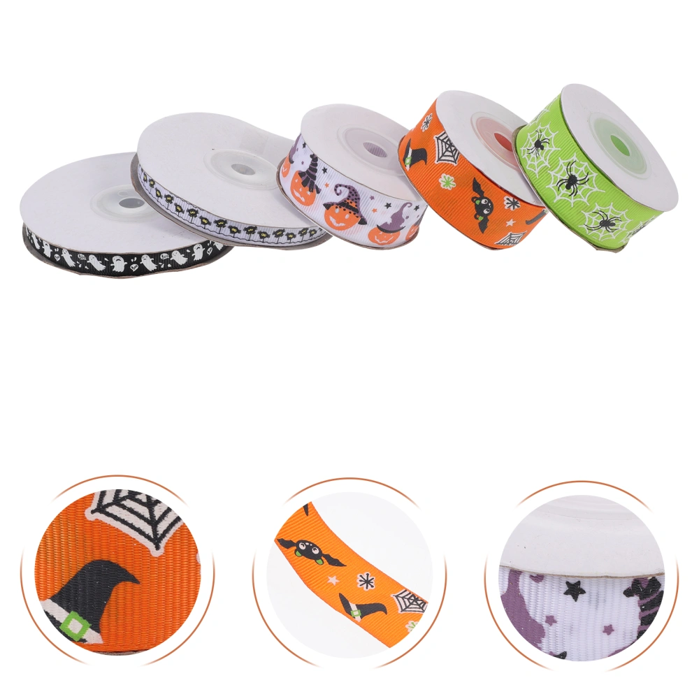 5Pcs Halloween Ribbons Decorative Gift Wrapping Ribbons (Assorted Color)