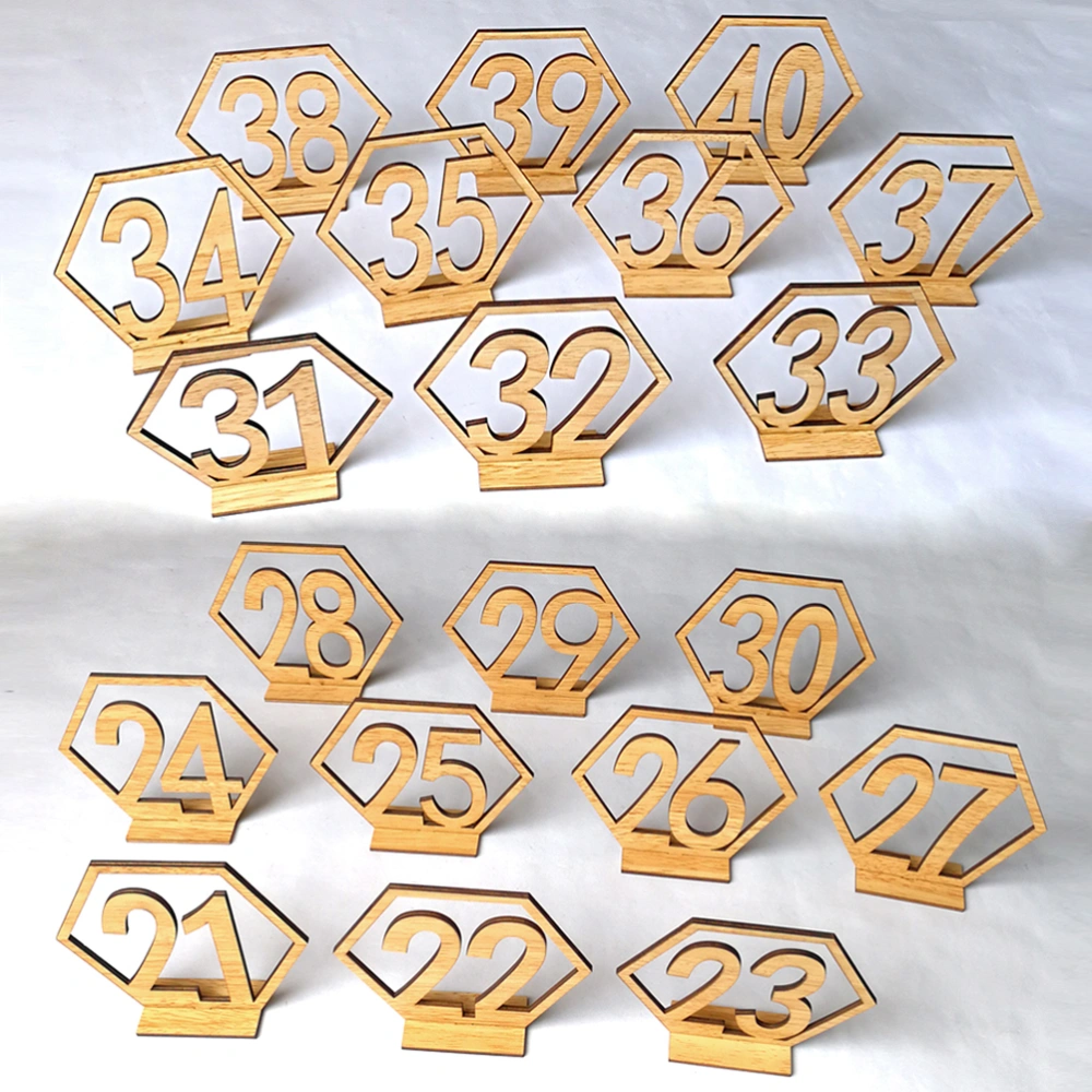 20pcs Hexagon 21-40 Wooden Table Numbers with Holder Base for Wedding Table Decoration