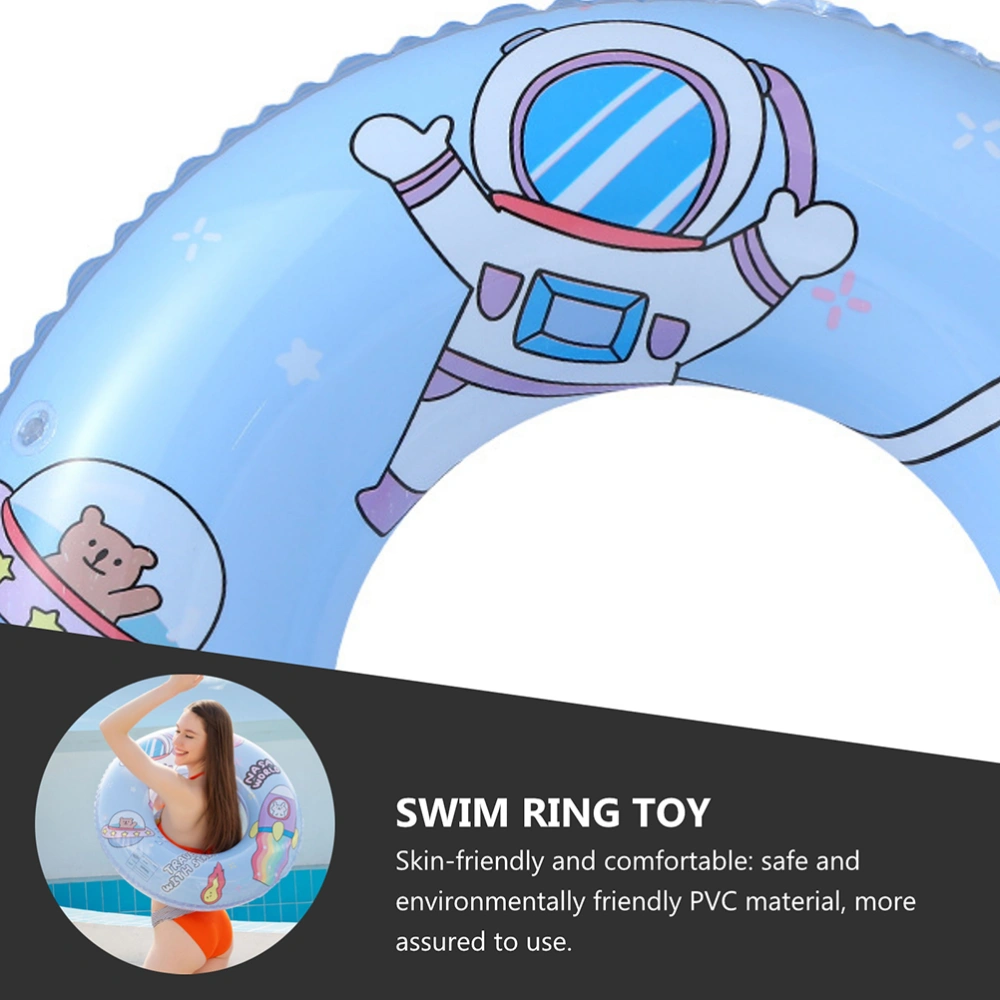 1pc Cartoon Bunny Spaceman Pattern Swimming Ring PVC Inflatable Swim Ring (Blue)