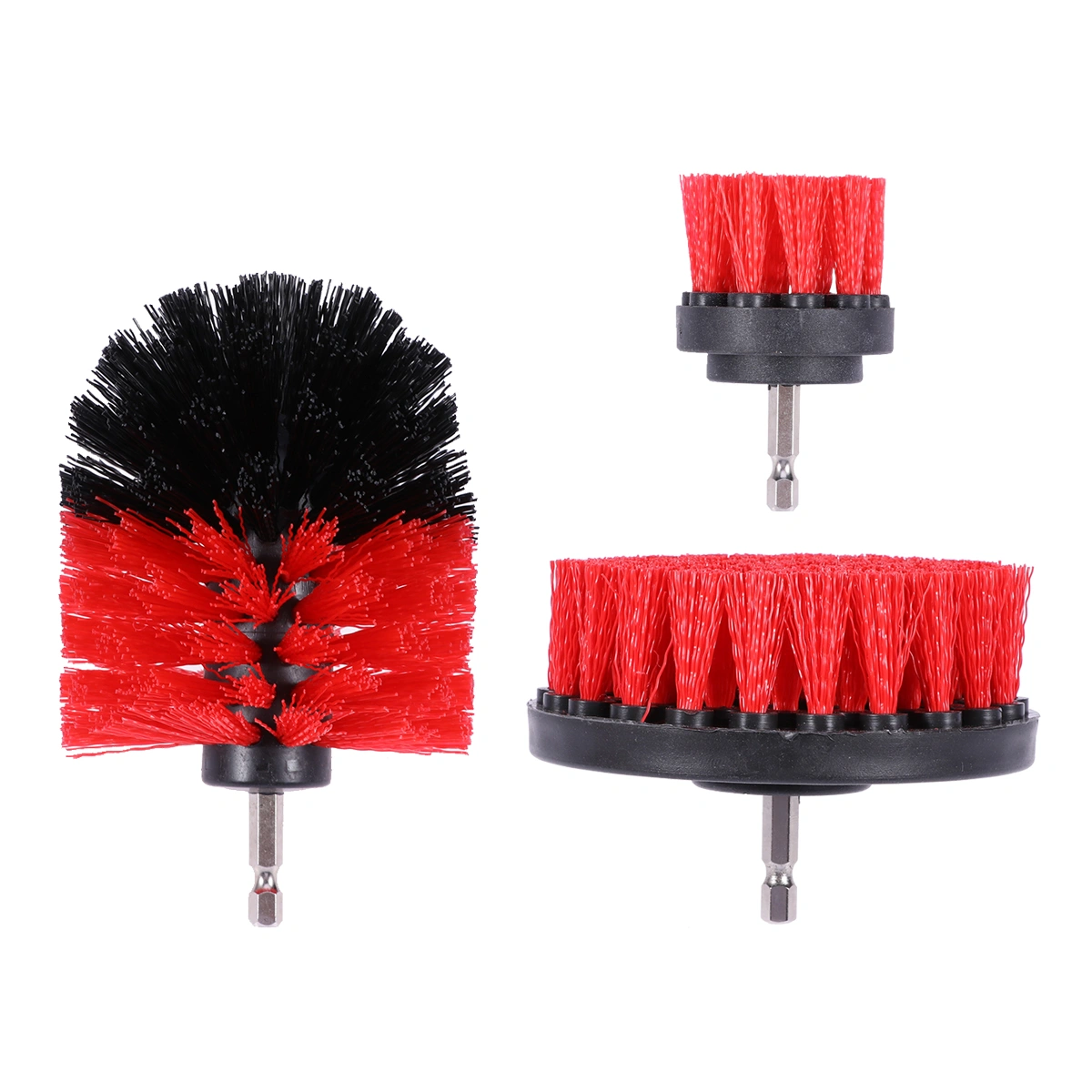 3pcs Durable Nylon Drill Cleaning Brush Attachments Multifunction Power Scrubber Brush Drill Attachment Kit for Car Tile Grout Flooring Brick Ceramic Marble Bathroom Cleaning (Red)