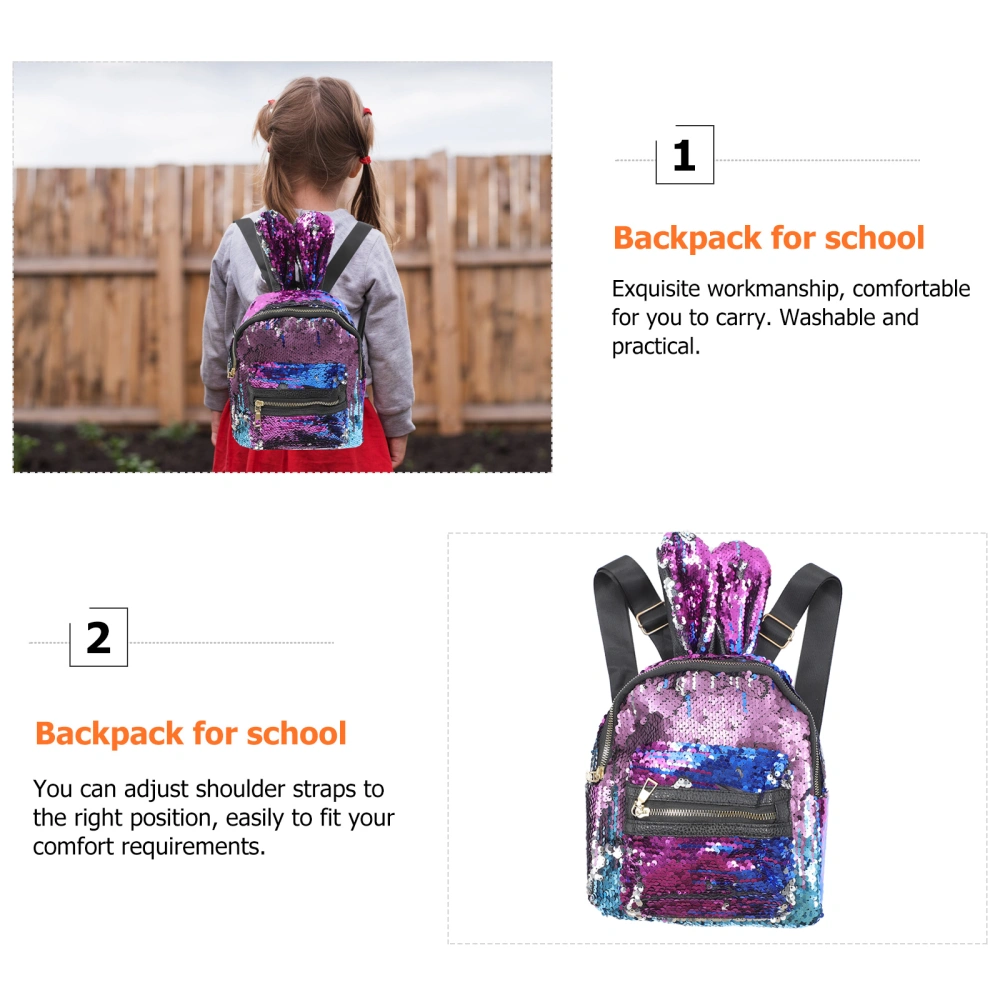 1PC Fashion Rabbit Ear Large Capacity Backpack Casual Backpack Colorful Sequins  Students Backpack Bookbag Travel Bag (Purple)