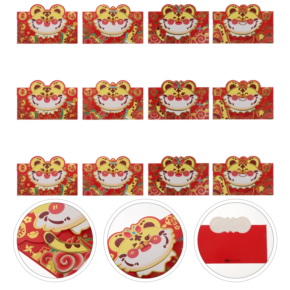 12Pcs Year of The Tiger 2022 Cartoon Three-dimensional Red Envelope for Festival