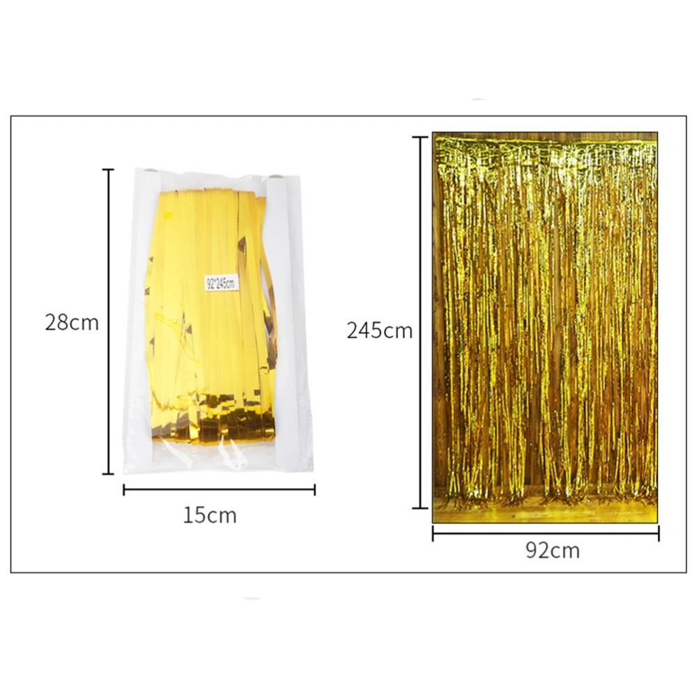 2pcs 3ft x 8ft Metallic Shiny Tinsel Fringe Curtain Shimmer Foil Door and Window Rain Curtain Streamer Cover for Photo Backdrop Wedding Birthday Party Decor (Golden)