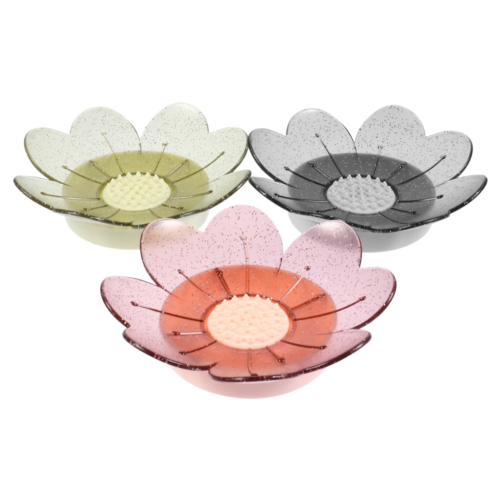 3pcs Creative Cartoon Soap Dish Double Drain Soap Holder (Four Leaf Clover)