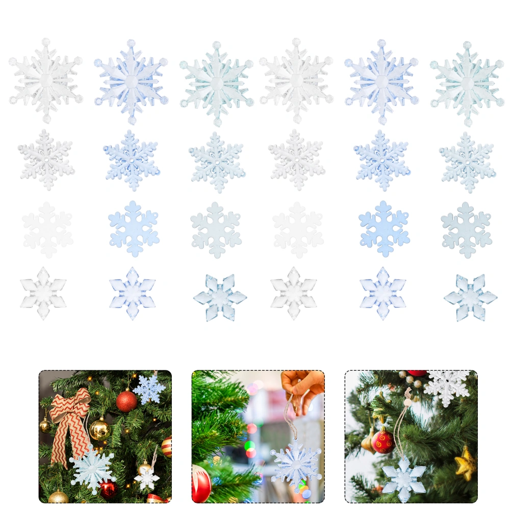 24Pcs Christmas Snowflake Pieces Delicate Xmas Snowflake Pendants Party Layout Props