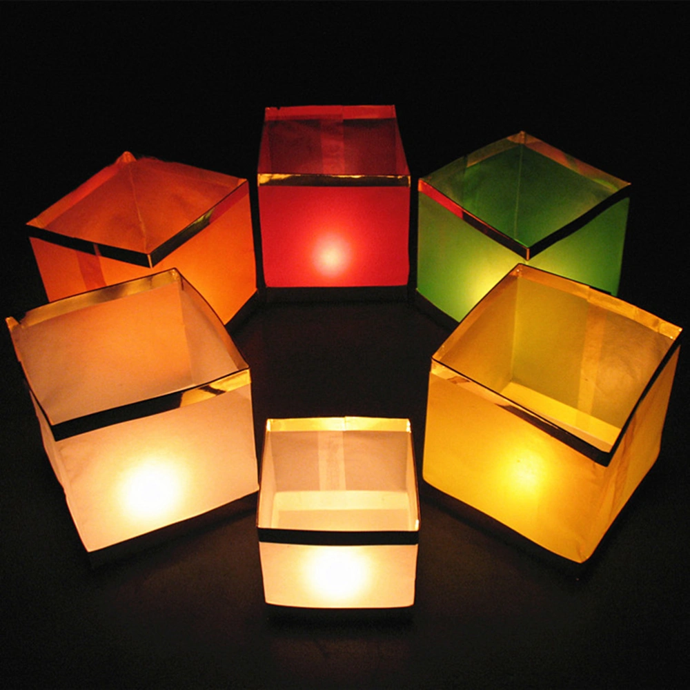 8PCS Unsinkable Floating Water Lantern Square Water Light Floating Chinese Water Lamp for Pool Pond Outdoors - with Candle (Orange Green Yellow Red)