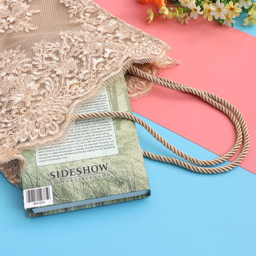 Fashion Women bag Polyester Cotton Lace Bag Handbag Shopping Bag Embroidered Shoulder Bag - Size: Large (Apricot Color)