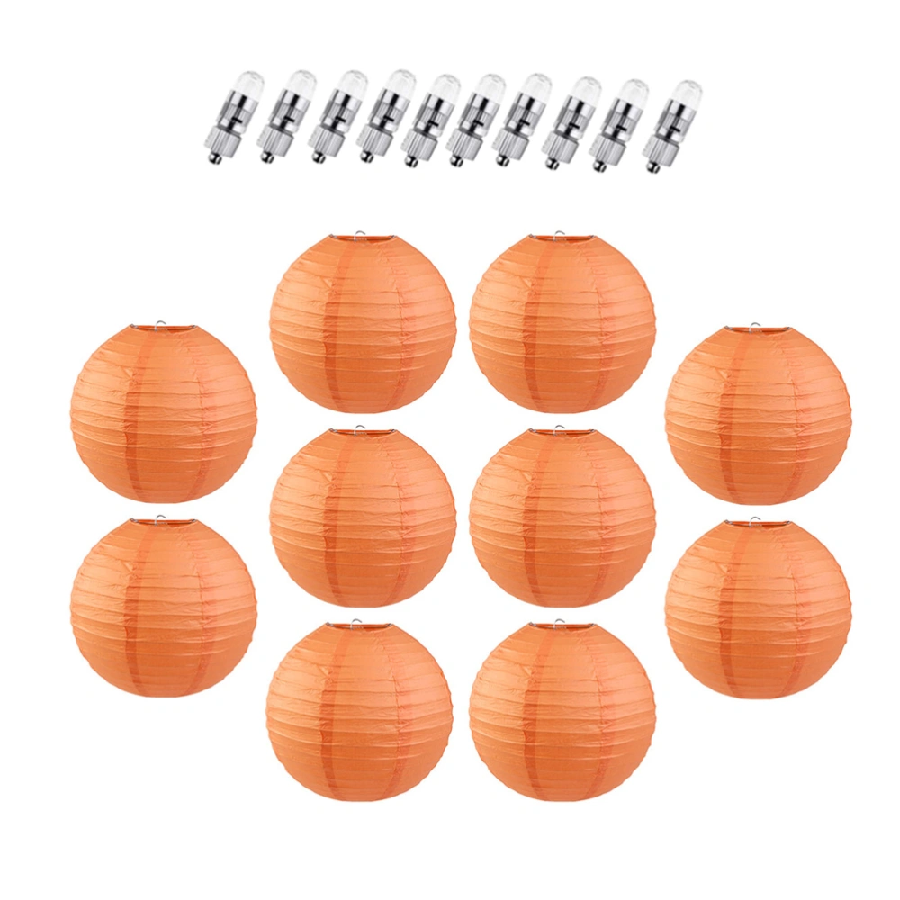 20 Pcs 20cm Paper Lantern Round Foldable Hanging Lantern Wedding Scene Decoration Hanging Lamp with LED Light (Orange)