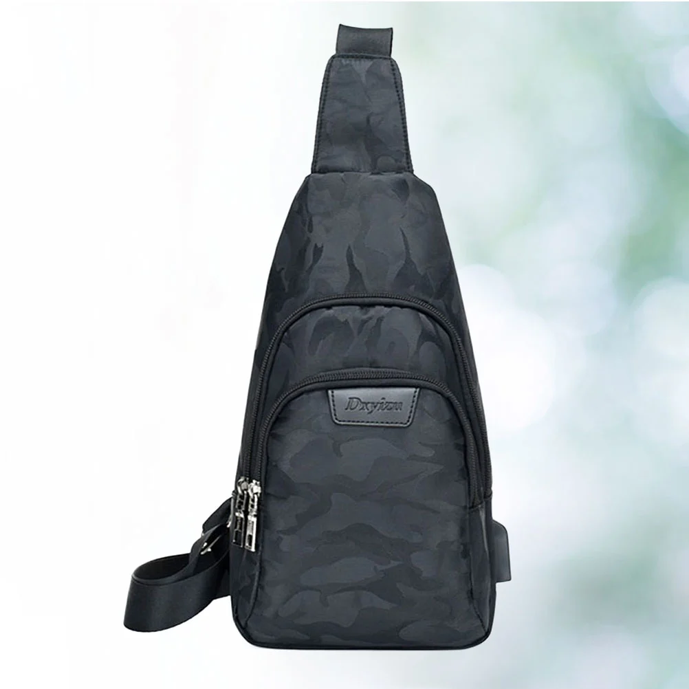 Men Sling Bag Crossbody Chest Pack Backpack Shoulder Gym Pack with USB Charging Port Lightweigh for Travel Outdoor Hiking Camping (Black Camouflage)