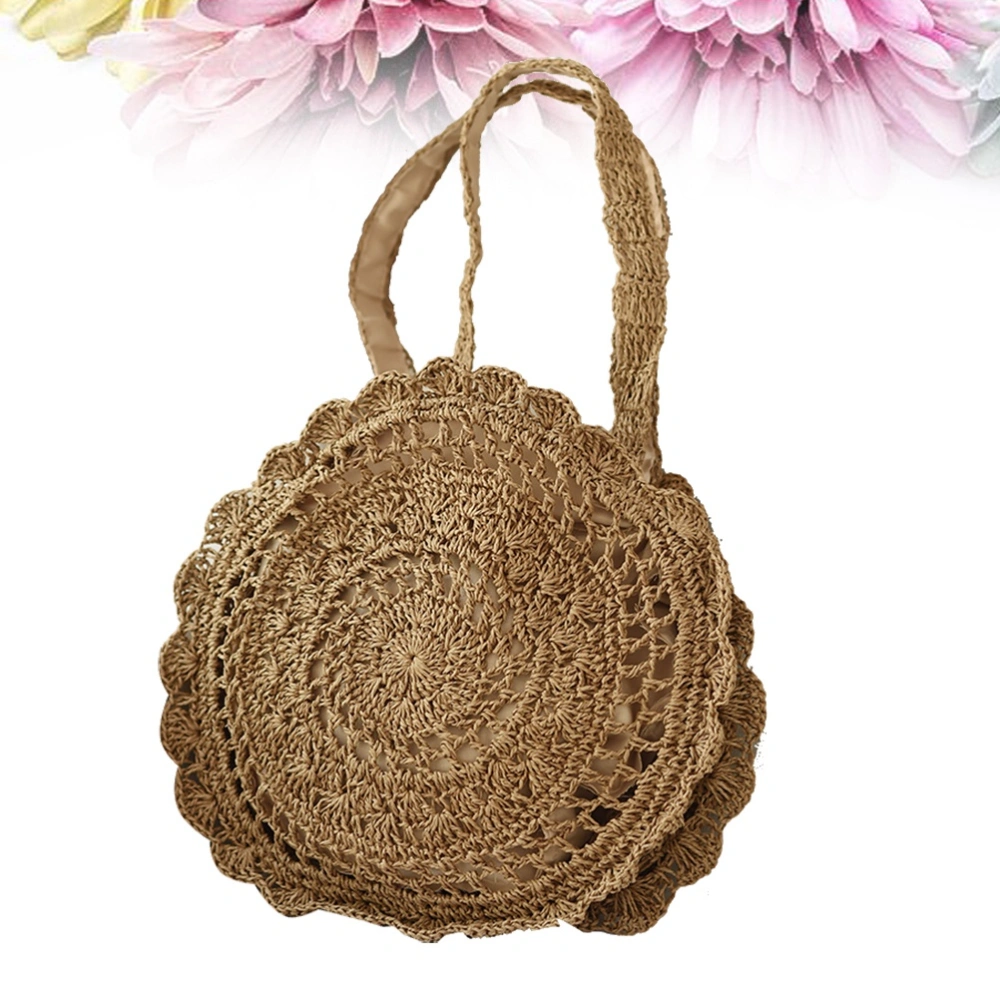 Fashion Straw Crossbody Bag Handmade Flower Woven Beach Holiday Bag Shoulder Bag for Women(Light Brown)