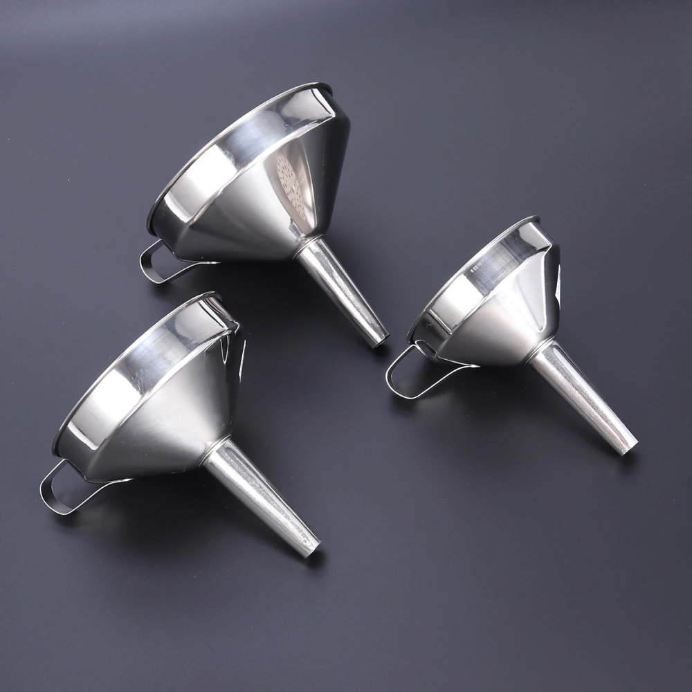 3pcs Stainless Steel Funnel Kitchen Funnels for Transferring of Liquid Fluid Dry Ingredients and Powder