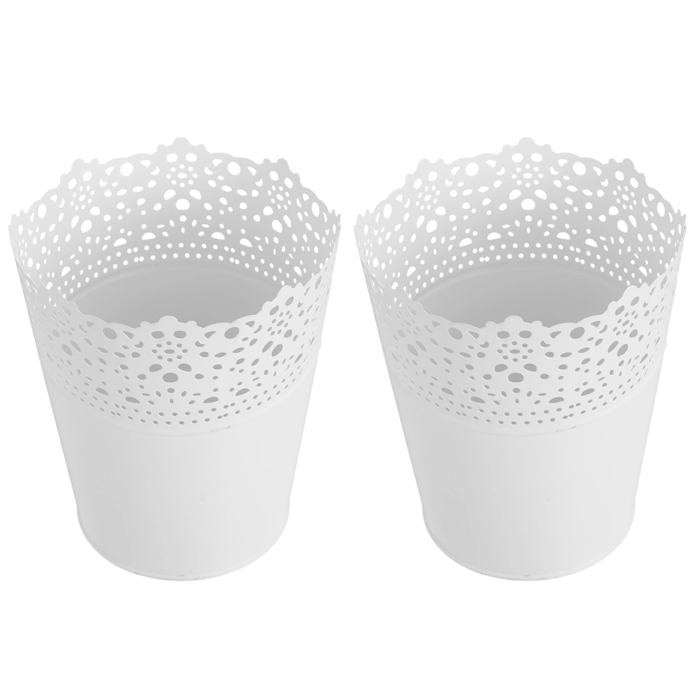 2pcs Lace Hollow Iron Flower Buckets Plant Pots Table Cosmetics Storage Boxes