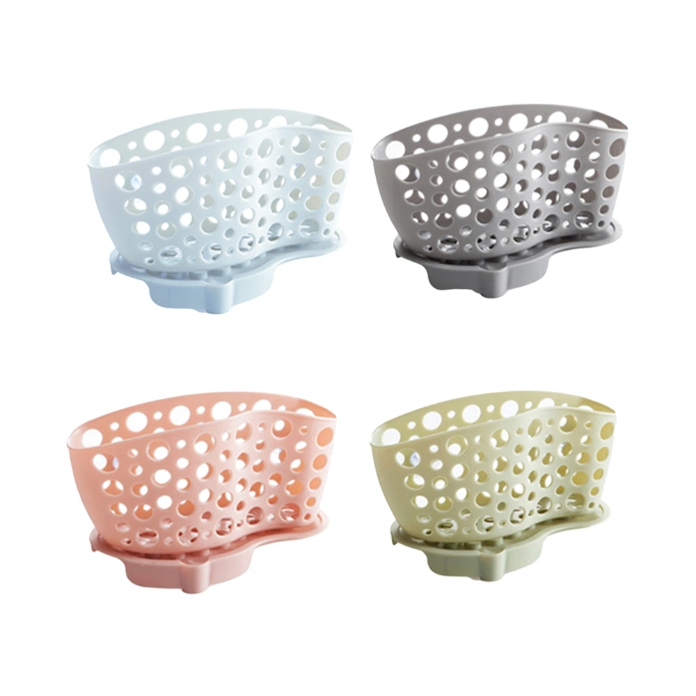 4pcs Kitchen Suction Cup Storage Rack Plastic Hollow Drain Basket Sponge Organizer Holder Mixed Colors