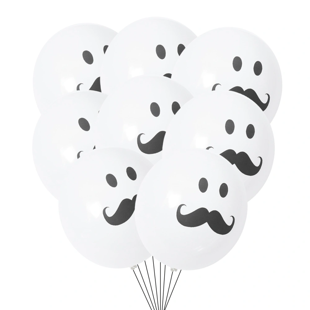 100pcs 12 Inch Wedding Party Balloons Decoration Beard Pattern Balloons Latex Balloon Theme Party Decoration (Black White Mixed)