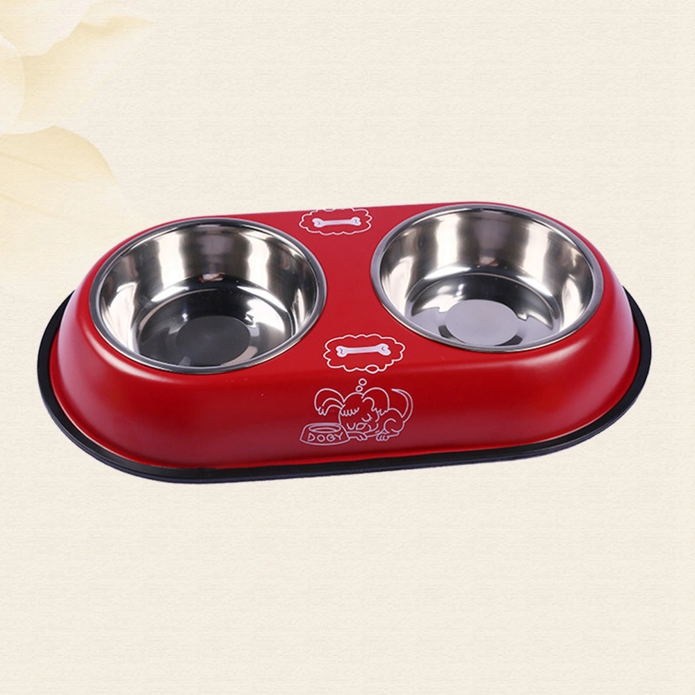 Dual Stainless Steel Dog Bowl Pet Water Food Feeder Bowl Dog Food Bowl Pet Bowl Size Small (Red)