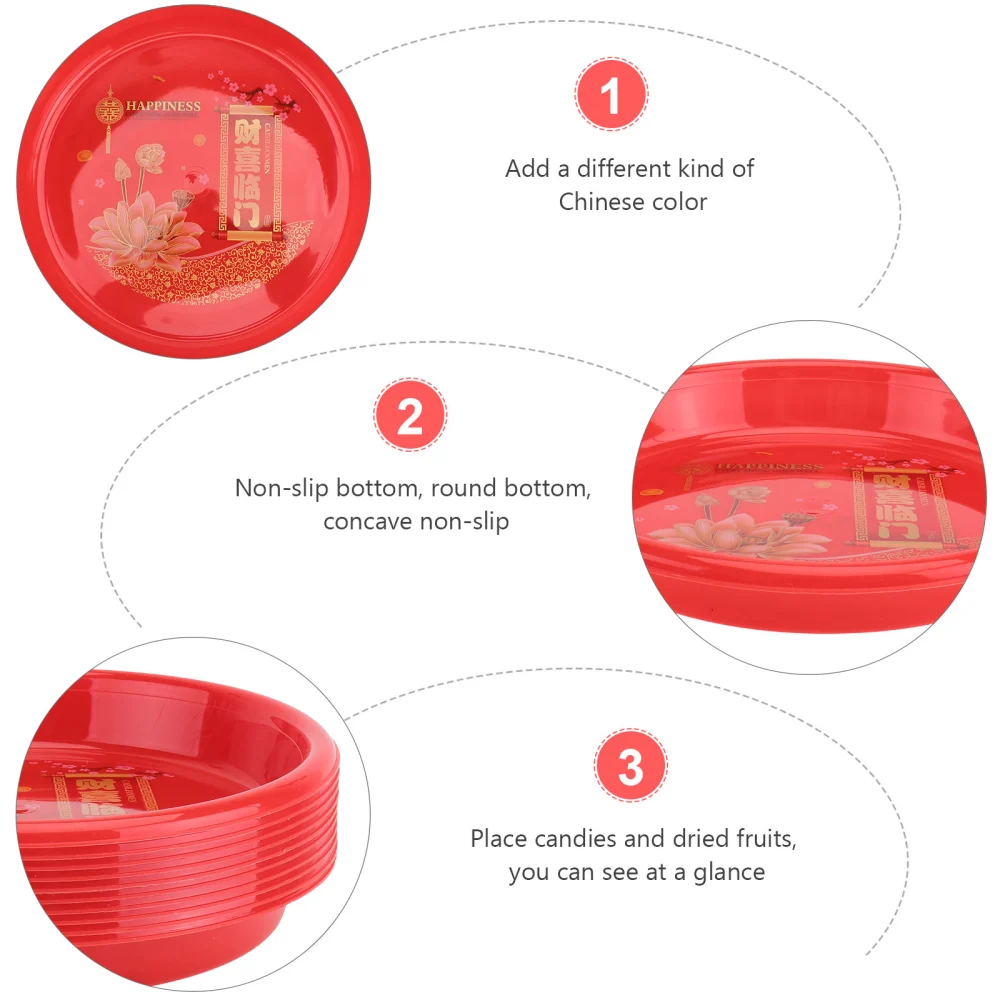 10Pcs Plastic Wedding Candy Tray Practical Dried Fruit Plate Sacrifice Tray Red