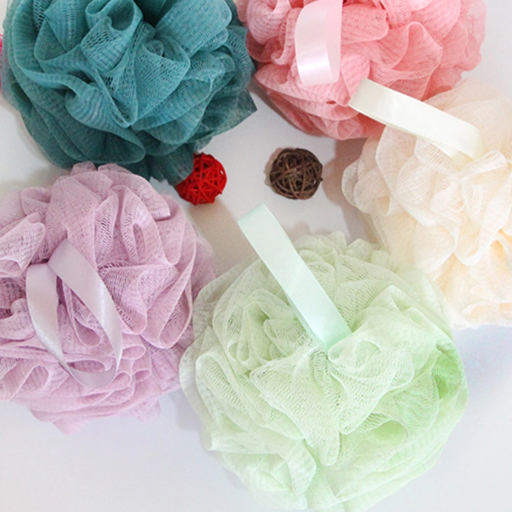 5Pcs Bath Ball Bath Bubble Net Bath Sponge Portable Bath Flower Bathing Accessory(Purple Green Blue Pink and Beige)