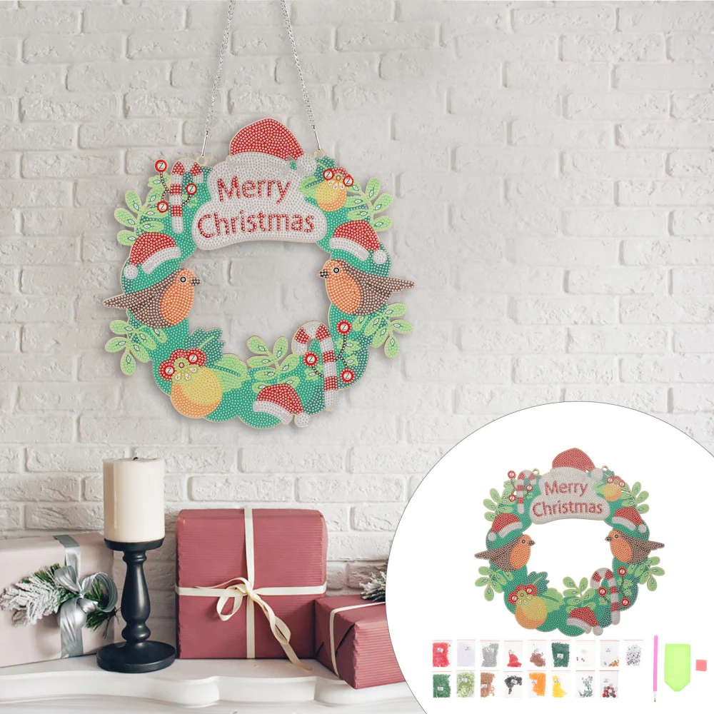 1 Set DIY Christmas Wreath Christmas Themed Diamond Drawing Front Door Decor