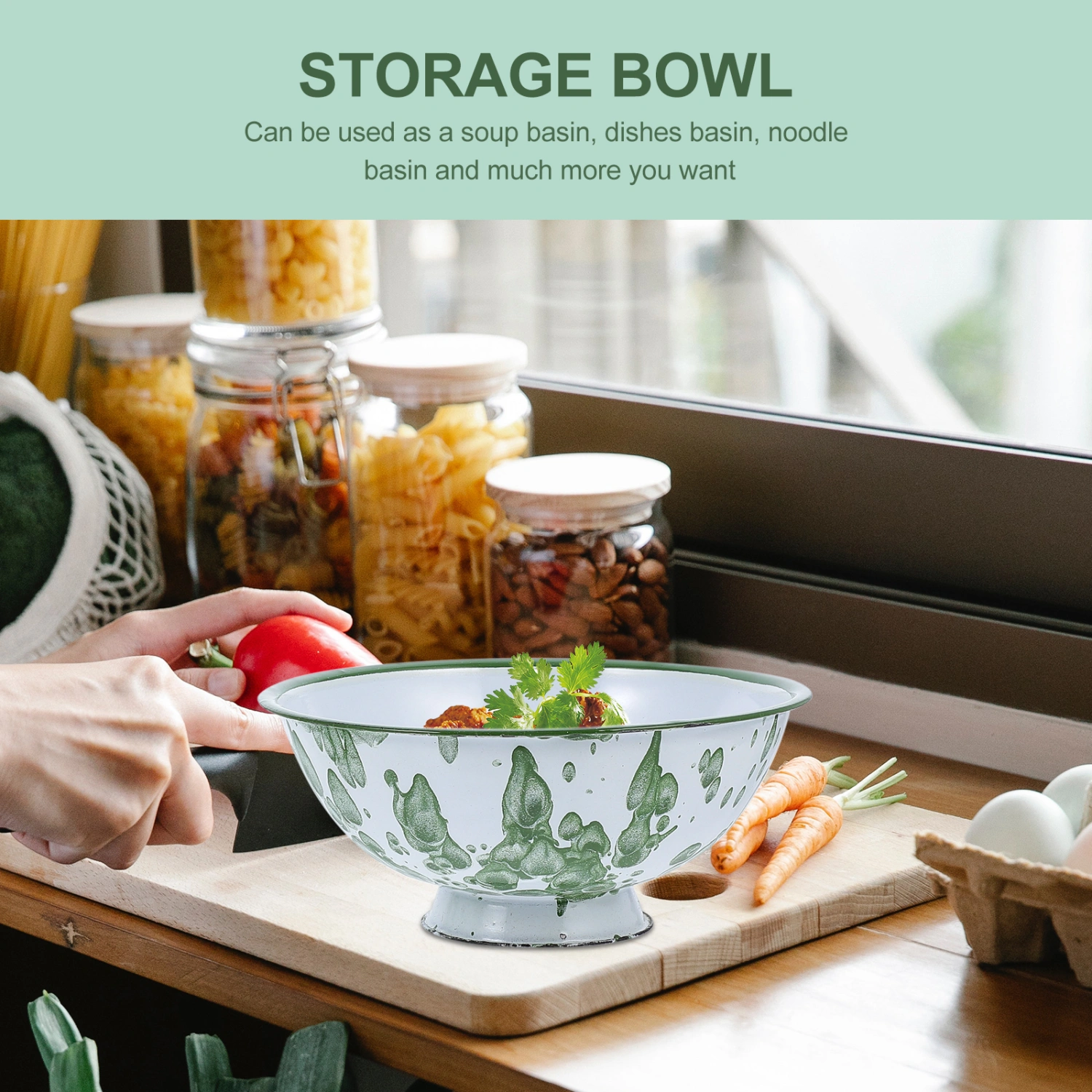 2 Pcs Multipurpose Storage Bowls Household Iron Enamel Bowls for Table