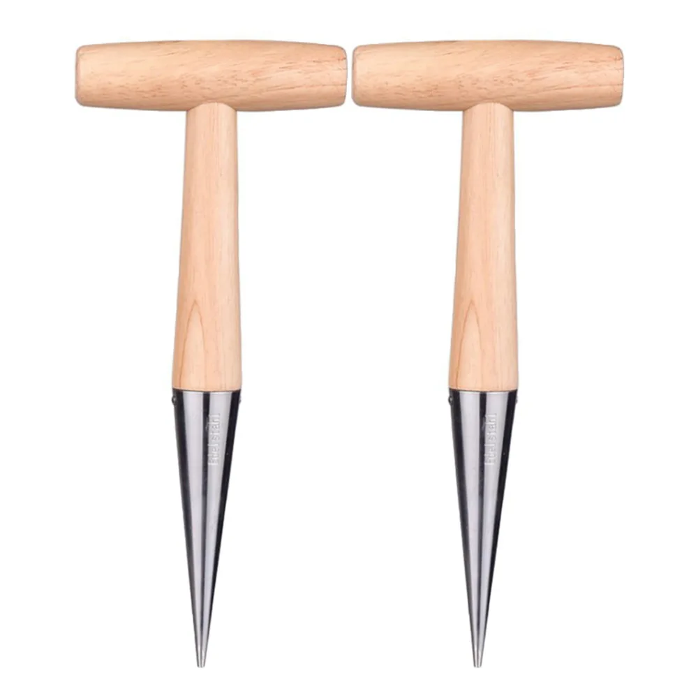 2pcs Garden Planting Tools Wooden Hand Dibbers Soil Digger Hole Punchers