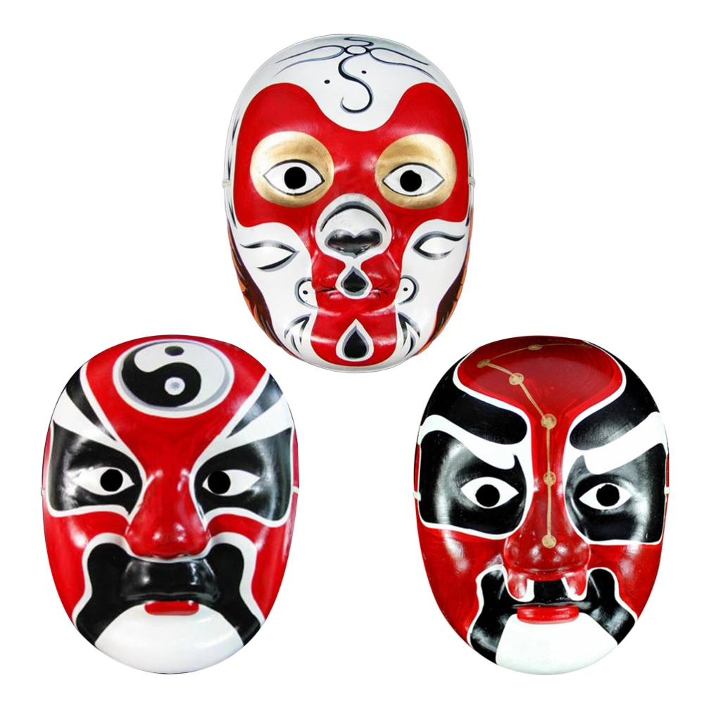 3pcs Opera Mask Wall Hanging Pendant Hand-painted Stereo Hanging Wall Decoration Classical Opera Mask (Style Random)